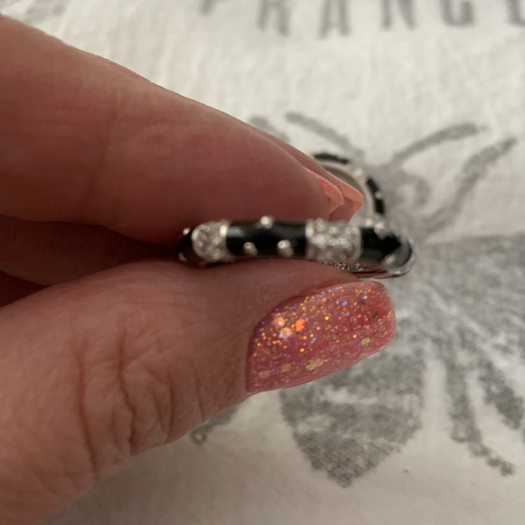 Black enameled rings with Diamonique stones. - Picture 2 of 6